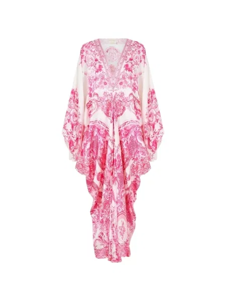 Rochie maxi Camilla de mătase cu model floral cu imagine alb