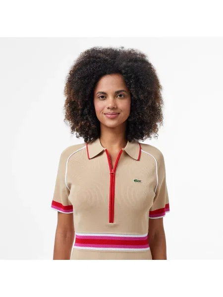 Lacoste Sukienka Tenisowa X Bandier Ultra-Dry beżowa