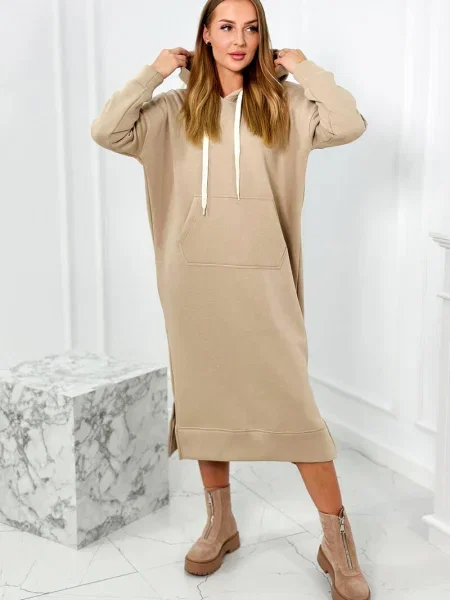 Rochie maxi Kesi cu glugă lungă de costum bej