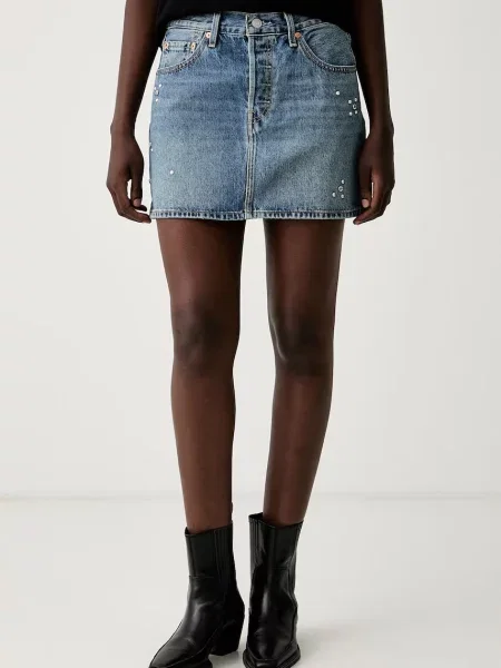 Levi's fustă din denim ICON albastru