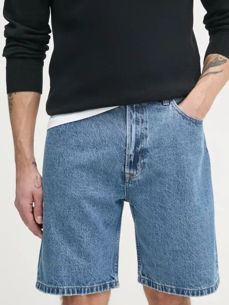 Къс дънкови шорти Calvin Klein Jeans камъни синьо