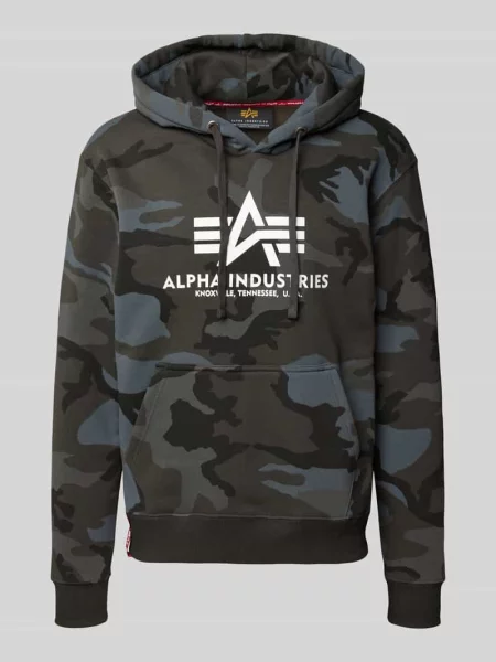 Bluza z kapturem nadrukiem z logo i kieszenią kangurką Alpha Industries czarna