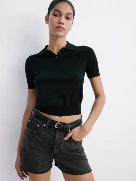 Szorty dżinsowe z postrzępionym dołem black denim Kobieta 34 MANGO czarne