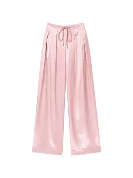 Pantaloni palazzo Danamé din satin cu cordon roz