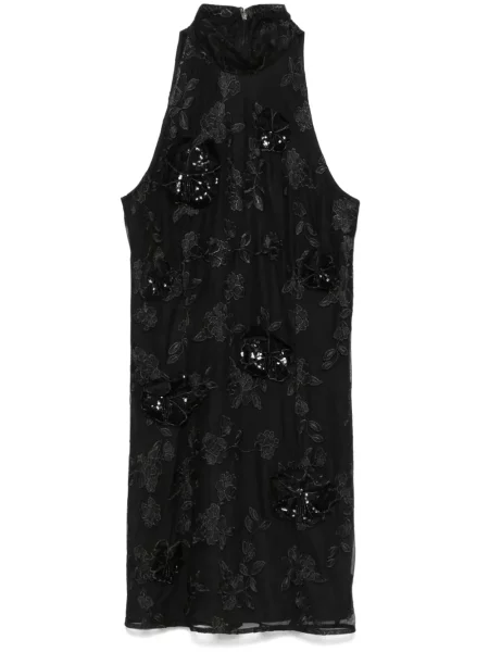 Rochie mini Rotate Birger Christensen cu broderie cu model floral plasă negru
