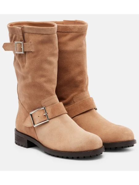 Botine Jimmy Choo din piele de căprioară biker bej