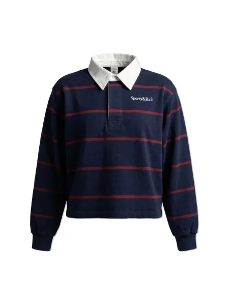 Sporty & Rich longsleeve Serif Logo Rugby granatowy wzorzysty niebieska