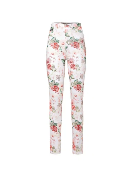 Pantaloni Philipp Plein cu imprimeu tropical de cristal alb