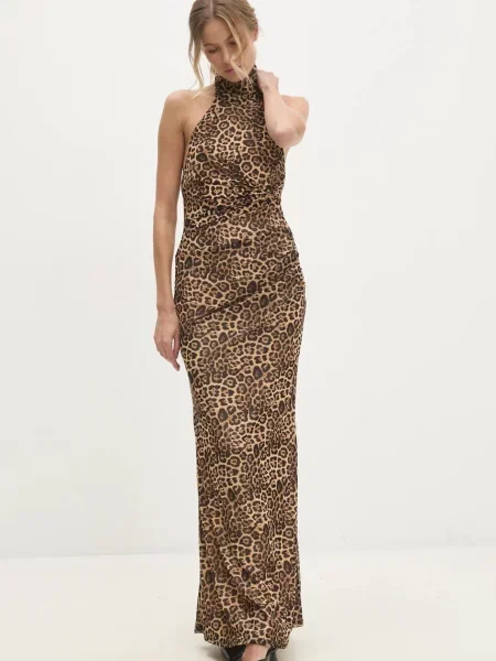 Answear Lab sukienka maxi dopasowana brązowy