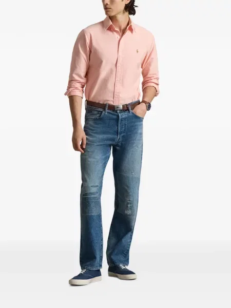 Dlouhá pruhovaná s límcem kšiltovka Polo Ralph Lauren modrá