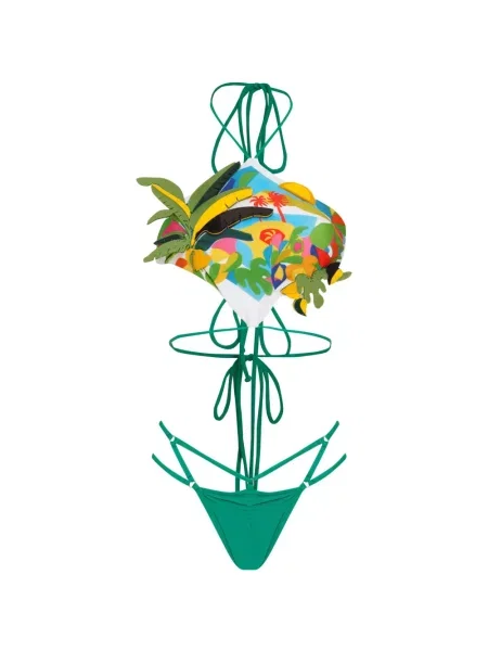 Bikini Amir Slama cu model floral cu imagine verde