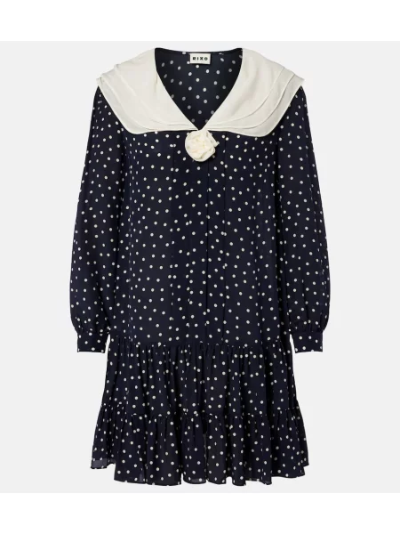 Rochie Rixo de mătase cu buline albastru