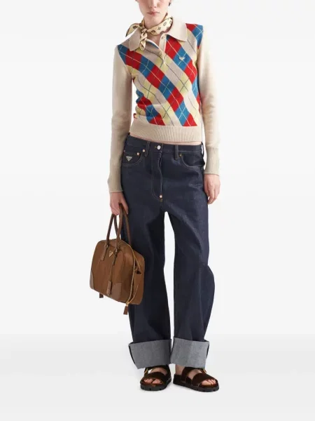 Tricou polo Prada de lână cu model argyle