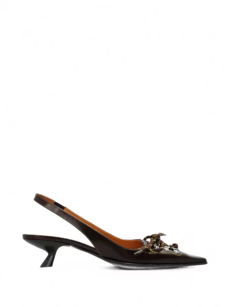 Pantofi cu toc Marni cu șireturi din dantelă slingback maro