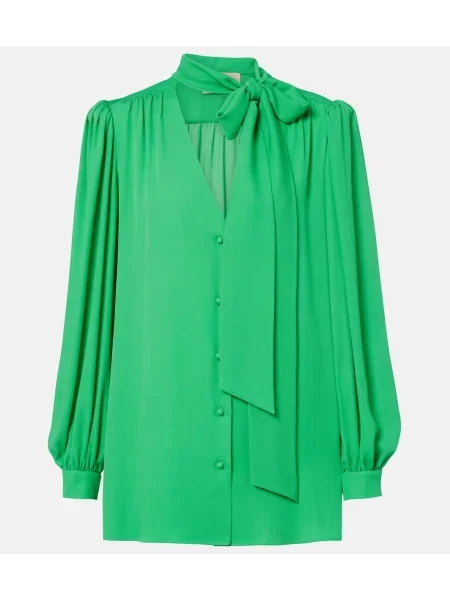 Bluză Valentino de mătase cu legături verde
