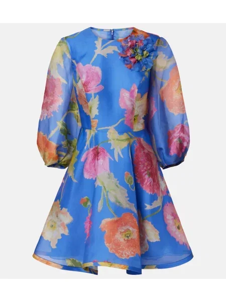 Rochie Carolina Herrera de mătase cu model floral albastru