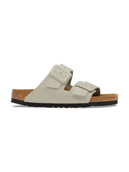Birkenstock papuci pentru femei din piele întoarsă Arizona Suede Cushion Buckle bej