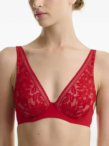 Gėlėtas nėriniuotas liemenėlė Wolford raudona