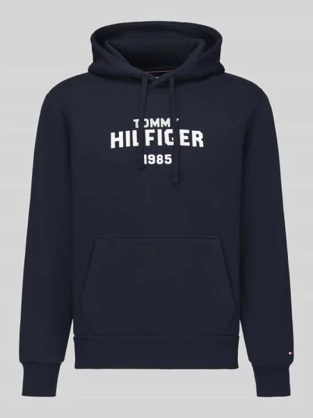 Bluza z kapturem z napisem z logo Tommy Hilfiger granatowa