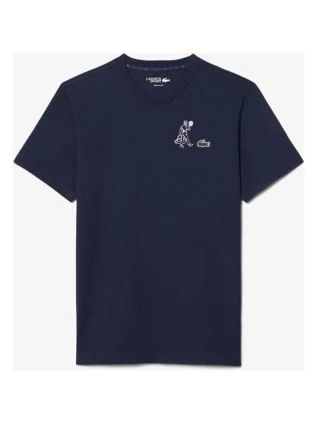 Koszulka z krótkim rękawem Lacoste Ultra Dry Printed Tennis granatowy S niebieska