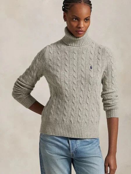 Sweter z dzianiny z wyhaftowanym logo Polo Ralph Lauren beżowy