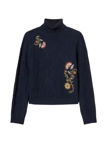 Heláncă Twinset cu broderie de lână cu model floral albastru