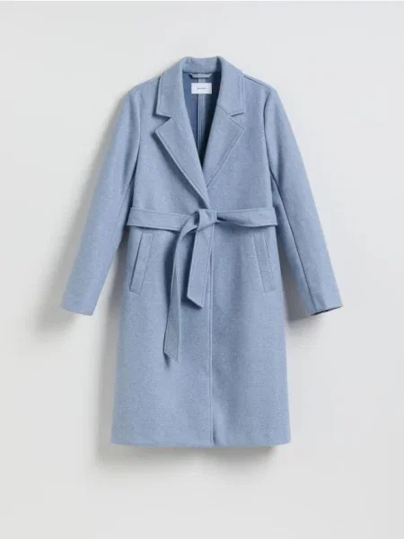 Reserved Palton cu cordon în talie albastru-deschis albastru