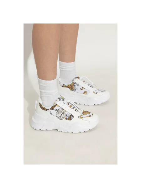 Sneakersy Versace Jeans Couture skórzane z nadrukiem białe