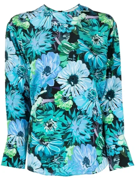 Bluză Stella Mccartney de mătase cu model floral cu imagine albastru