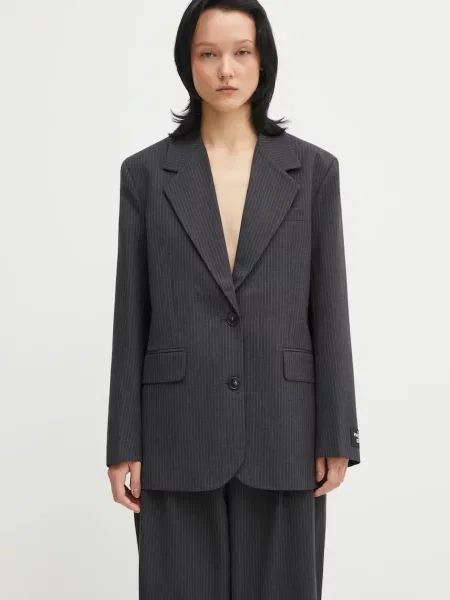Maison Kitsuné jachetă cu lână Tailored un singur rând de cu imprimeu gri