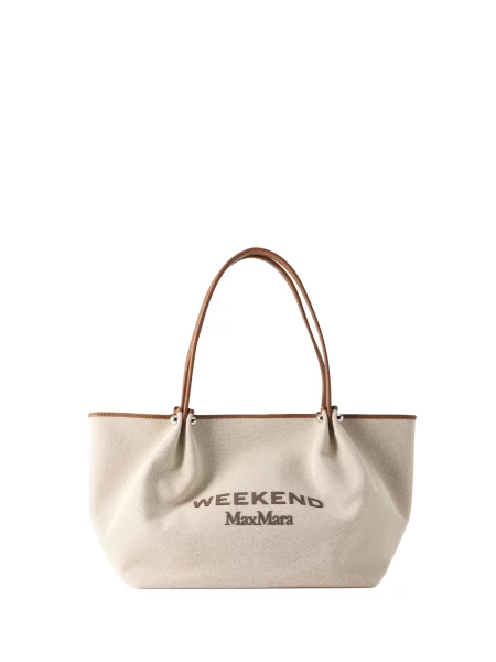 Weekend MaxMara Geantă shopper Wkagetto cu adaos de piele maro