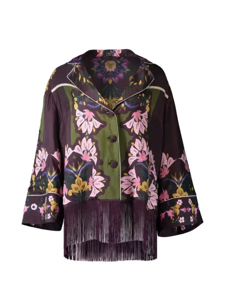 Cămașă Borgo De Nor cu franjuri cu model floral violet