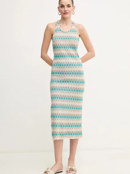 Fracomina sukienka midi dopasowana beżowy