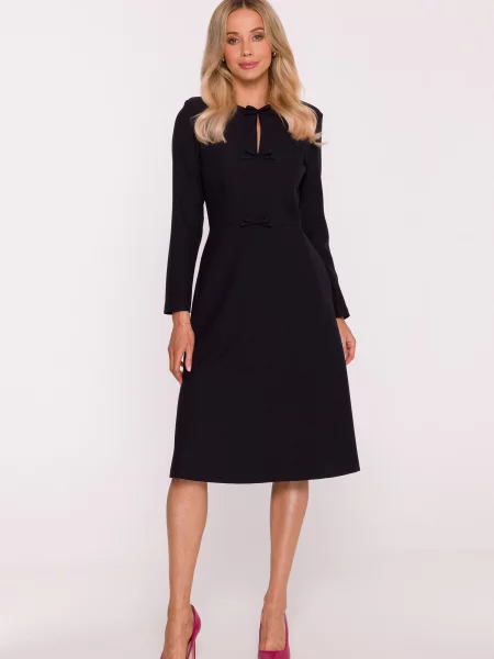 Rochie midi Stylove cu funde în linie A negru