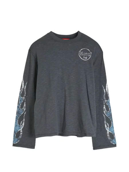 Lung tricou Diesel cu imagine din jerseu gri