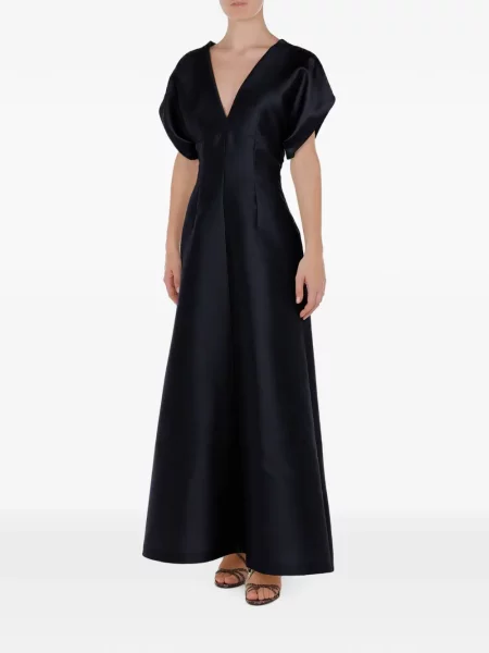 Rochie maxi Alberta Ferretti din satin cu decolteu în V albastru