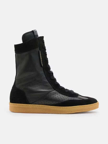 Кожени боти AllSaints Louise High Top с равна подметка черно