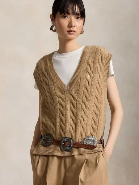 Polo Ralph Lauren kamizelka wełniana beżowa