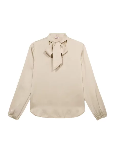 Satynowa bluzka Oltre z kokardką biała