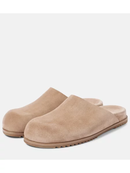 Papuci tip mules Rick Owens din piele de căprioară bej