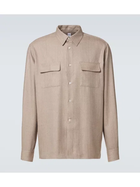 Vlněná košile Berluti se vzorem rybí kosti béžová