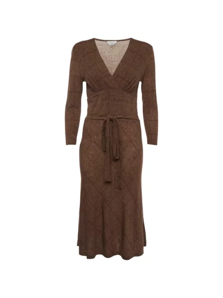 Cu centură rochie midi Max Mara cu model herringbone maro