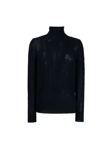 Dzianinowy sweter z golfem Etro do golfa niebieski