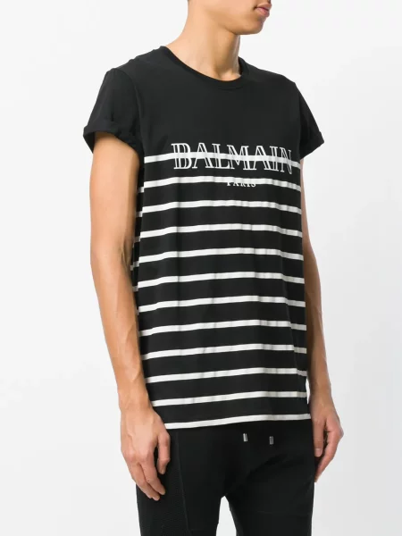 Tricou Balmain cu dungi cu imagine negru