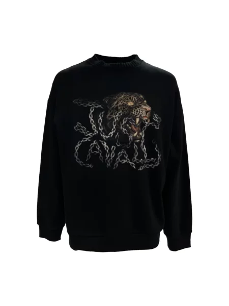 Bluza z kapturem Roberto Cavalli z kapturem z logo czarna