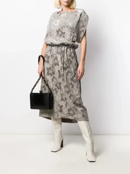 Květinové žakárové oblekové šaty Comme Des Garçons Pre-owned šedé