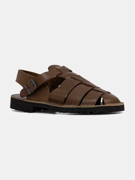 Fracap Black full-grain leather sandale cu degetele acoperite pentru bărbați din piele negru