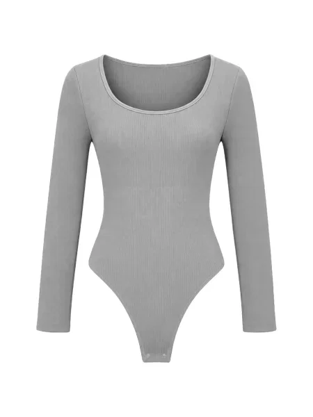 Cfab Body Ribbed Longsleeve Sculpting Bodysuit with String sötétszürke
