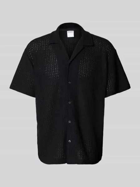 Koszula casualowa o kroju relaxed fit z fakturowanym wzorem model ‘SLHRELAXBANE’ Selected Homme czarna
