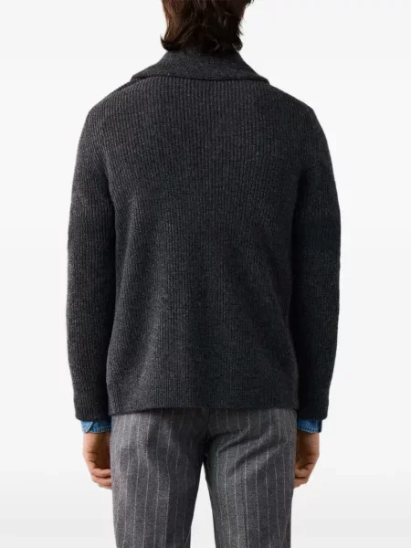 Gulerat cardigan Hackett London cu model herringbone gri